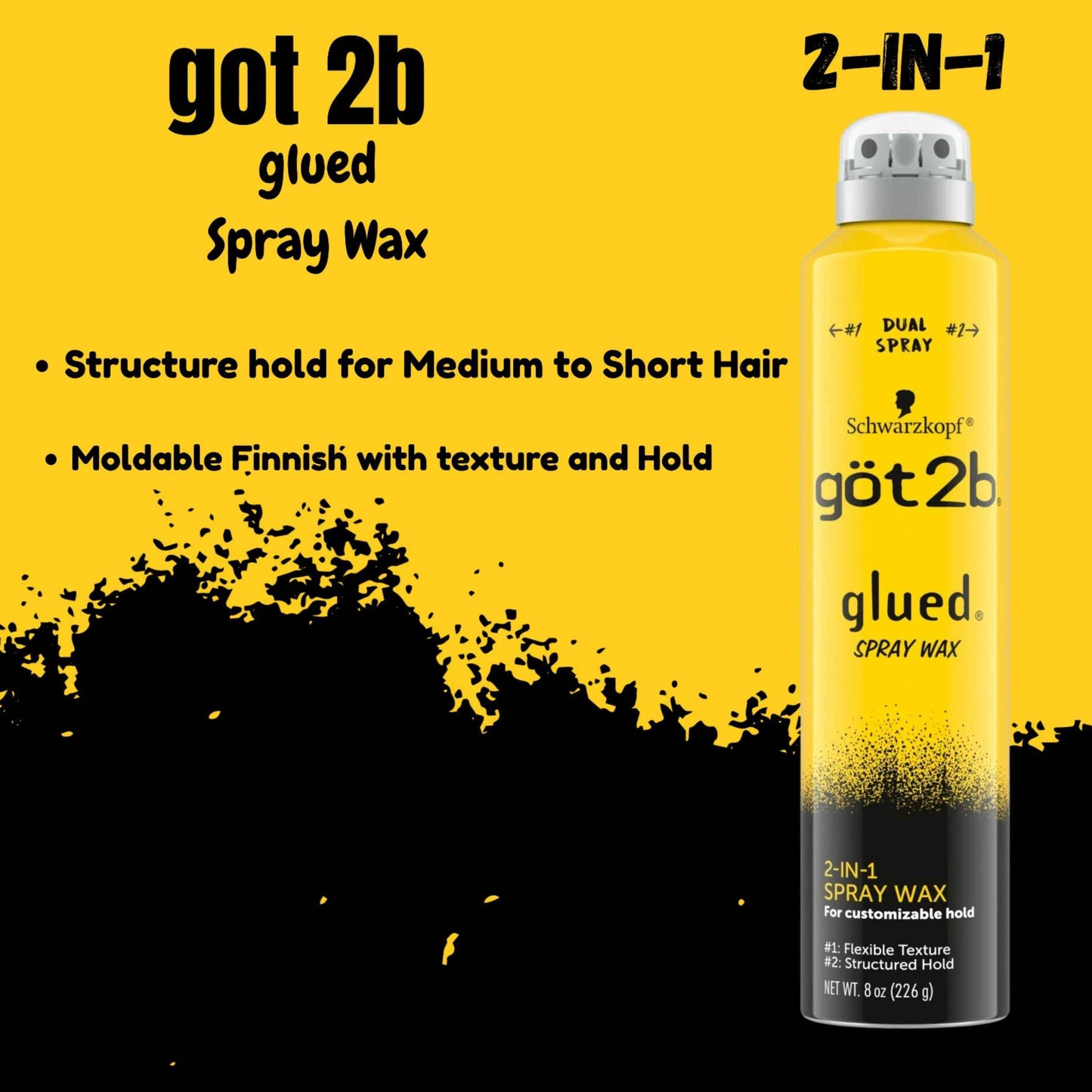 Got2b Glued Spray Wax with 2-in-1 Dual Spray Nozzle, 8 oz