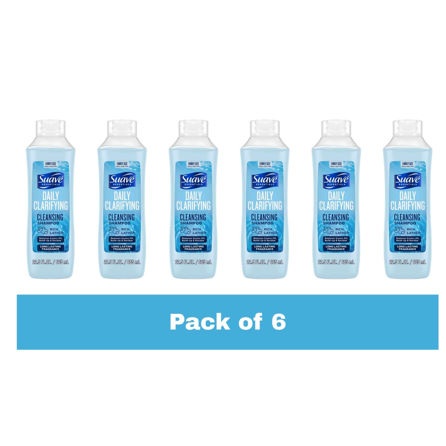 Suave Essentials Daily Clarifying & Cleansing Shampoo, 22.5 fl oz (Pack Of 6)