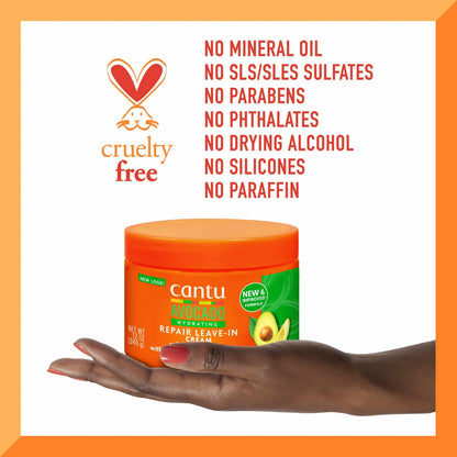 Cantu Avocado Hydrating Leave-In Conditioning Cream – Avocado Oil, Olive Oil, Aloe & Shea Butter, Deep Repair & Hydration (12 oz)