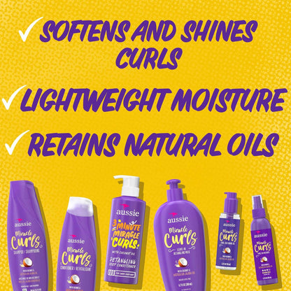 Aussie Miracle Curls Set: Shampoo, Conditioner, Deep Hydration, Spray Gel, Detangling Milk, and Oil Hair Treatment, Curl Oil, Coconut & Jojoba, Frizz Control, 6 Pieces
