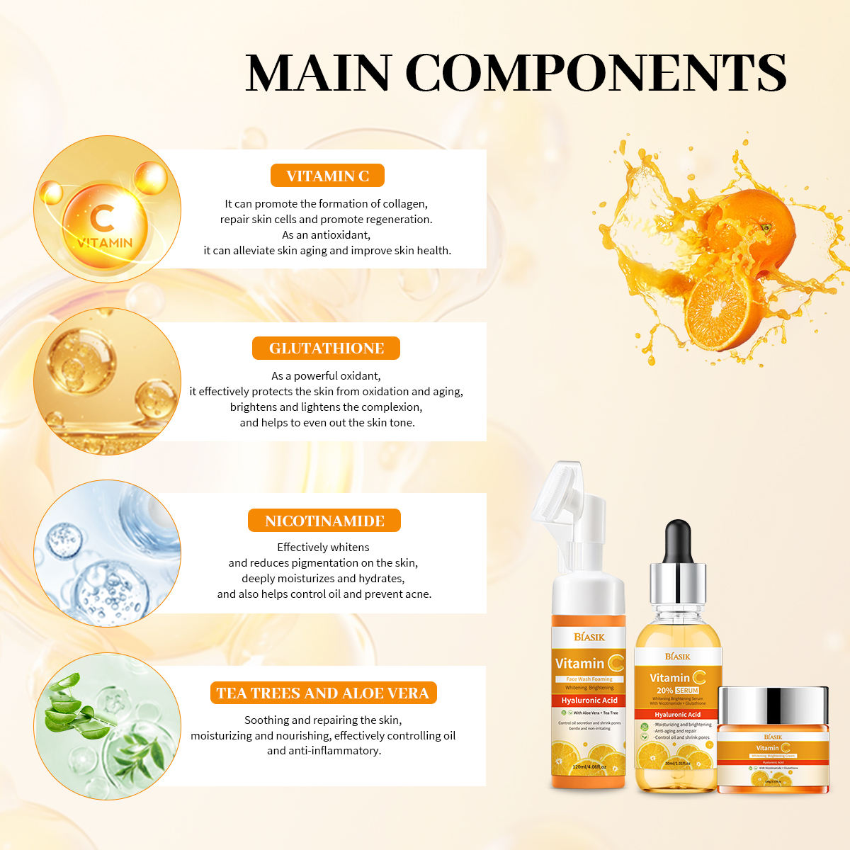 Beauty Skin Care Serum Vegan Vitamin C Peach 70+ Niacinamide PDRN for Facial Whitening Brightening Hydrating Face Serum