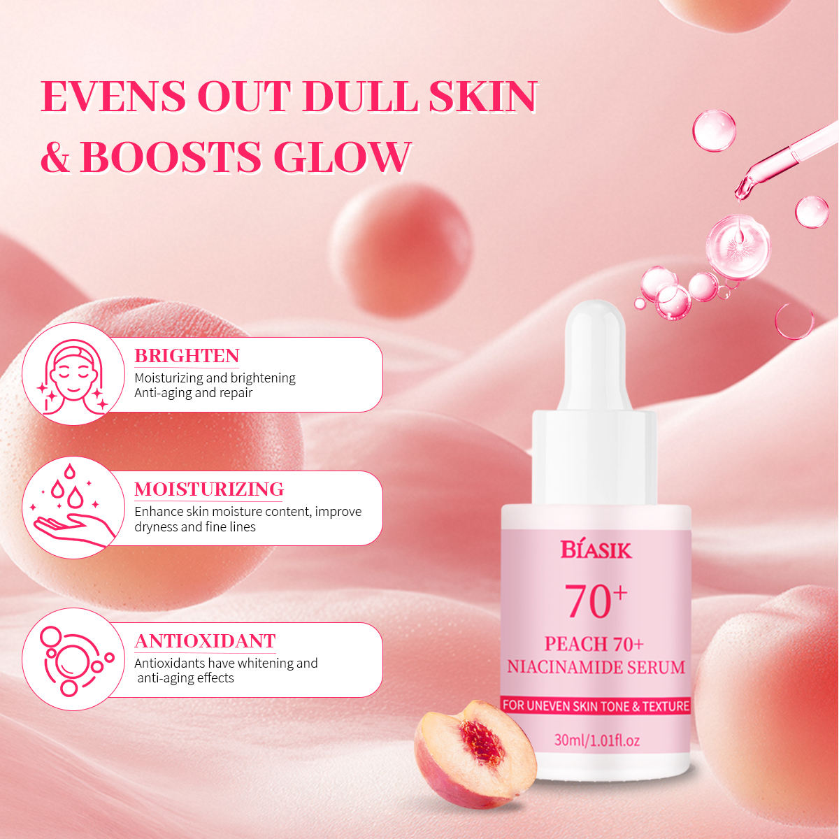 Beauty Skin Care Serum Vegan Vitamin C Peach 70+ Niacinamide PDRN for Facial Whitening Brightening Hydrating Face Serum